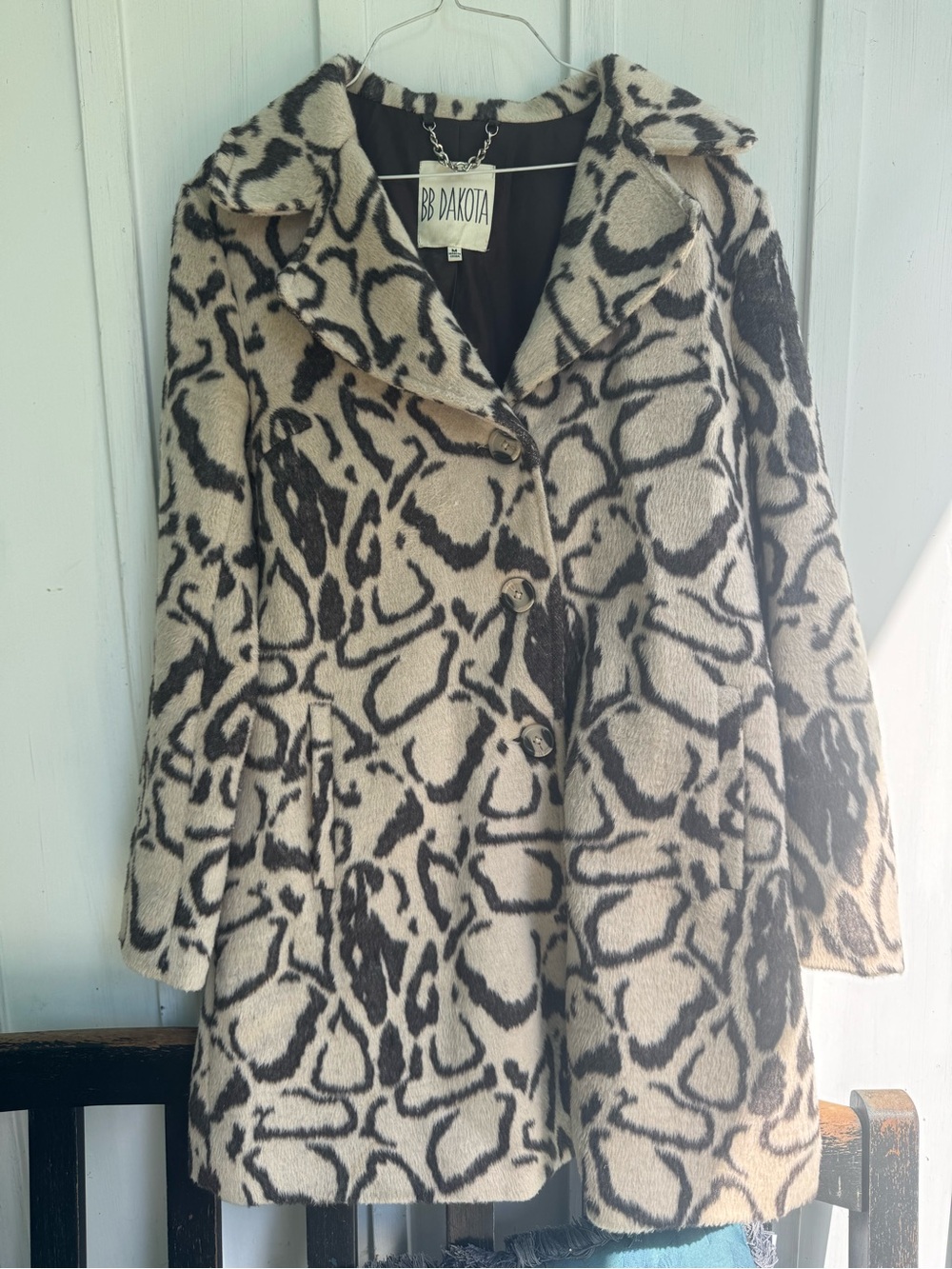 BB Dakota Cream and Brown Abstract Print Coat